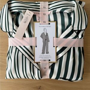 Victoria's Secret Dark Green and White Satin Pajama Set